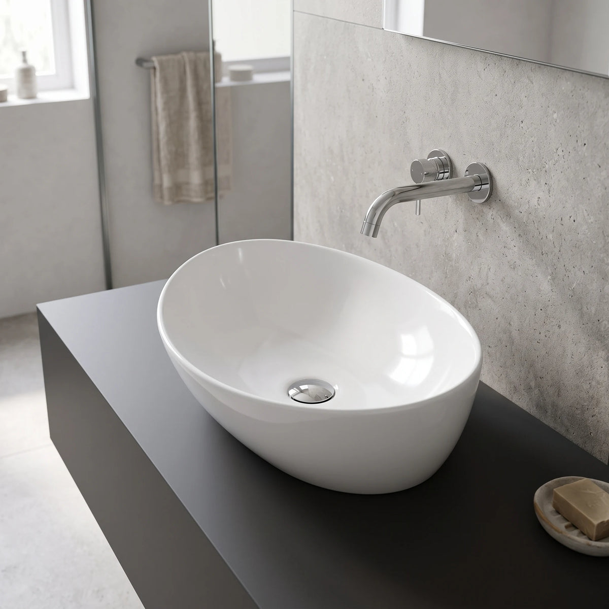 Irregular Above Counter Wash Basin - White in a room setting