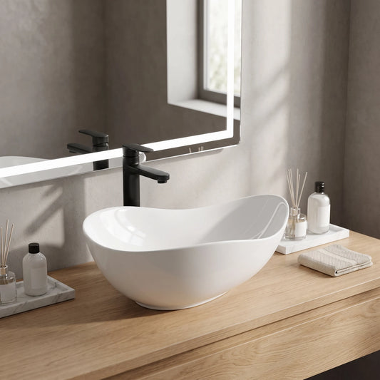 Irregular Above Counter Wash Basin - White in a room setting