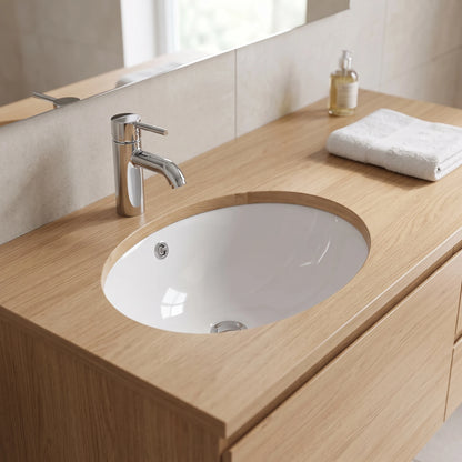 Round Under Counter Wash Basin - White in a room setting