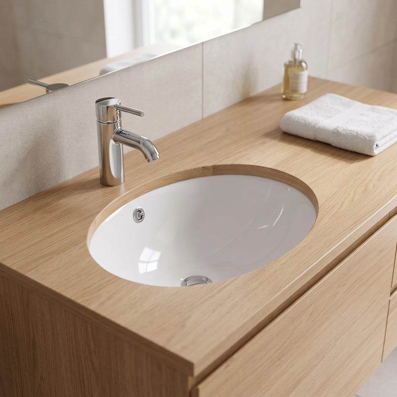 Round Under Counter Wash Basin - White in a room setting