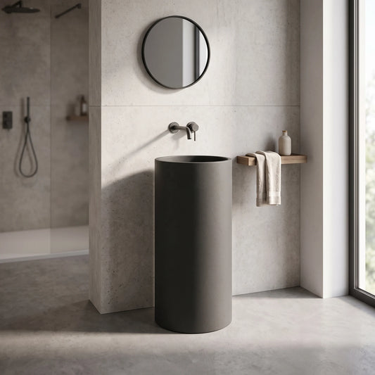 Round Free Standing Wash Basin - Matt Black in a room setting