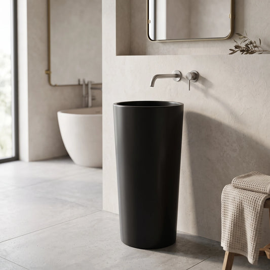Round Free Standing Wash Basin - Matte Black in a room setting