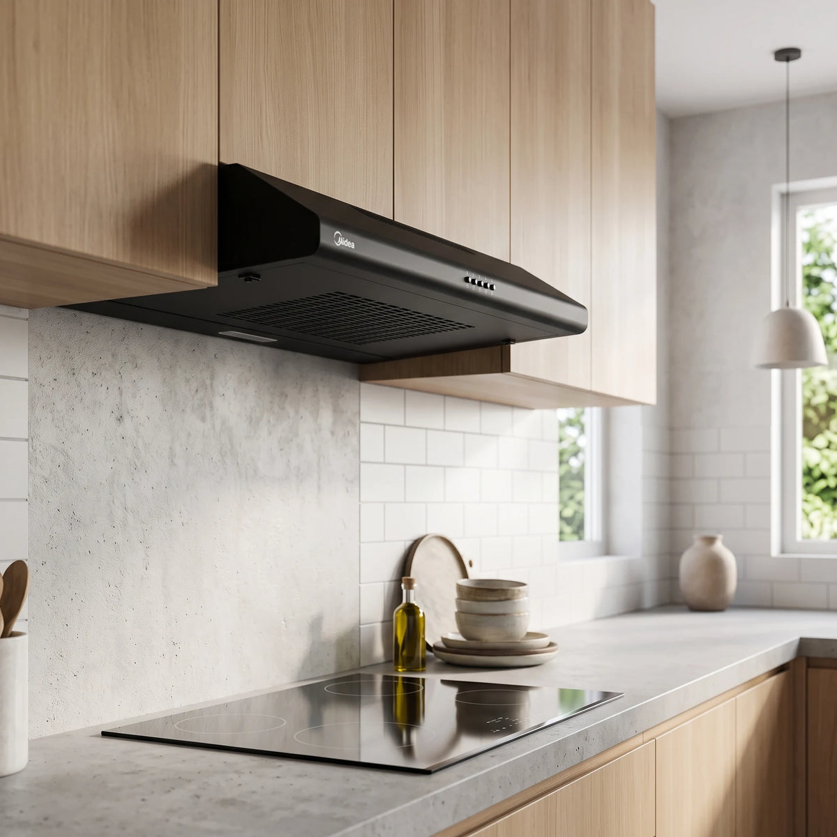 Midea 76cm Slim Cooker Hood in a room setting
