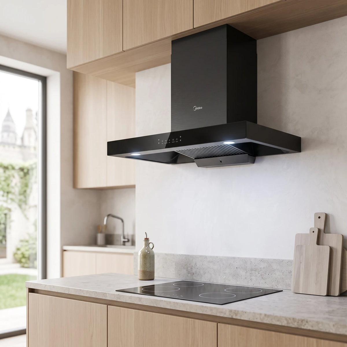 Midea Cooker Hood - Black in a room setting