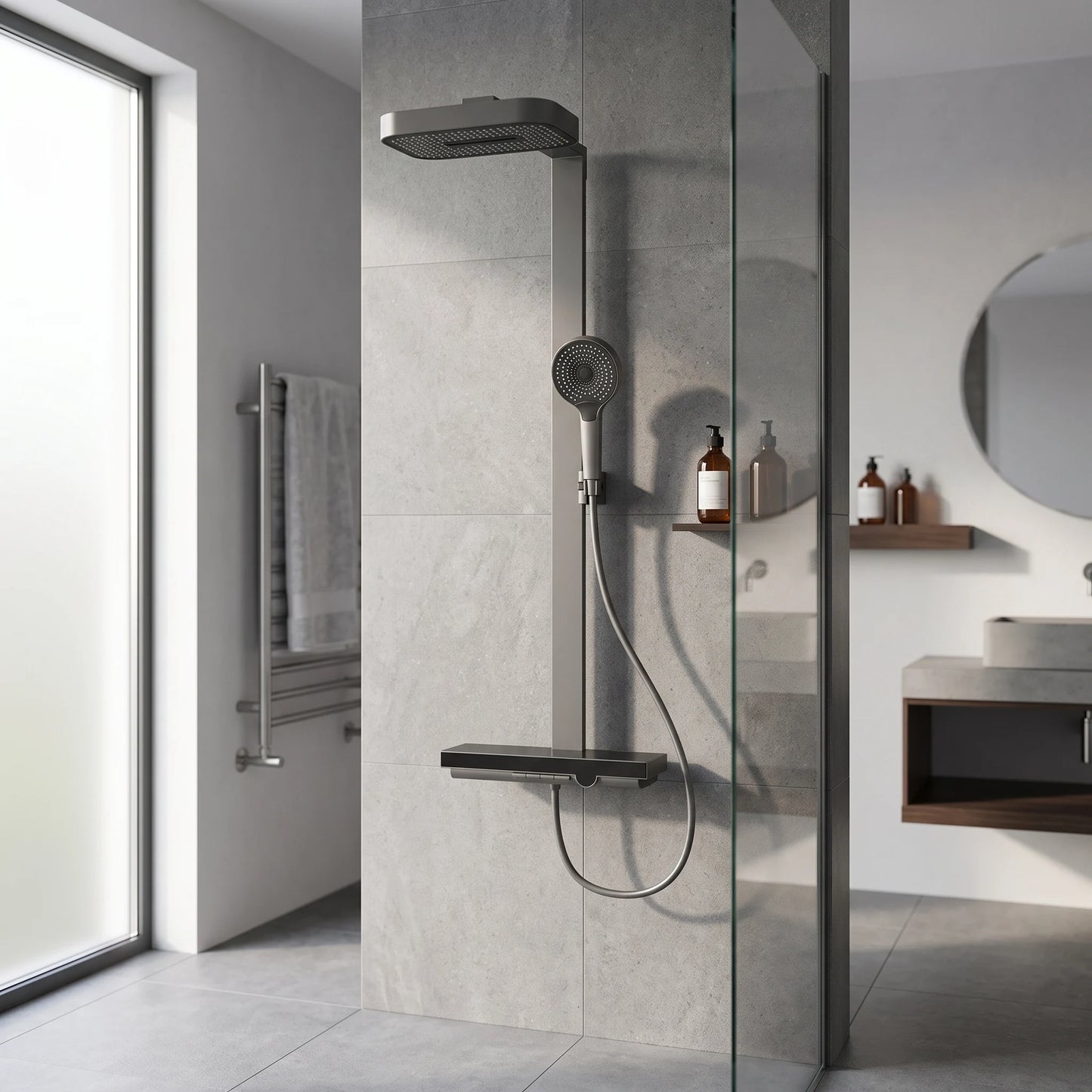 Exposed Shower Bar Set - Grey in a room setting