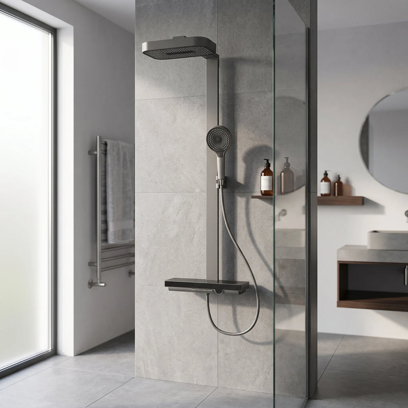 Exposed Shower Bar Set - Grey in a room setting