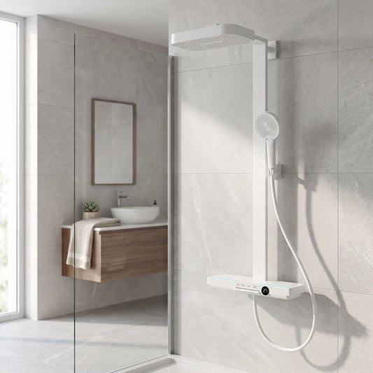 Exposed Shower Bar Set - Matt White in a room setting