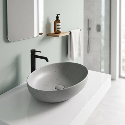 Oval Above Counter Wash Basin c/w Waste - Light Grey in a room setting