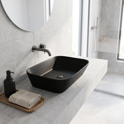 Rectangular Above Counter Wash Basin - Matt Black in a room setting