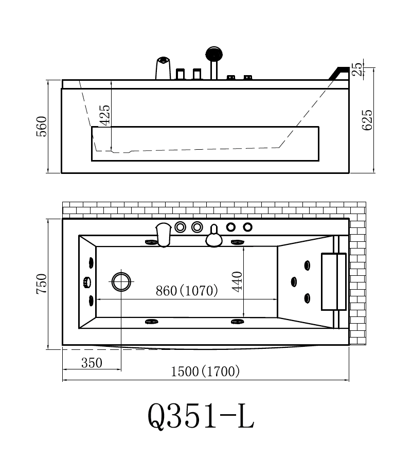 Massage Bath Tub (Left) - White