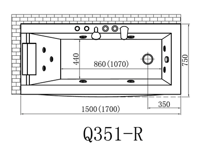 Massage Bath Tub (Right) - White