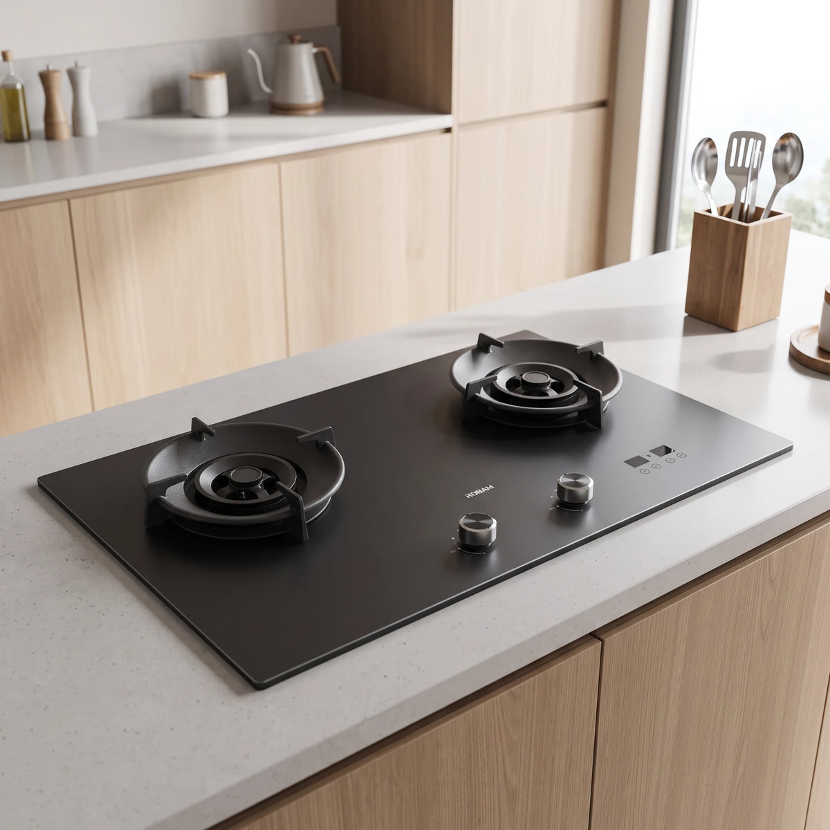 Robam Timer Gas Hob in a room setting