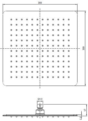 SUS304 SQUARE Rain Shower Head 12"