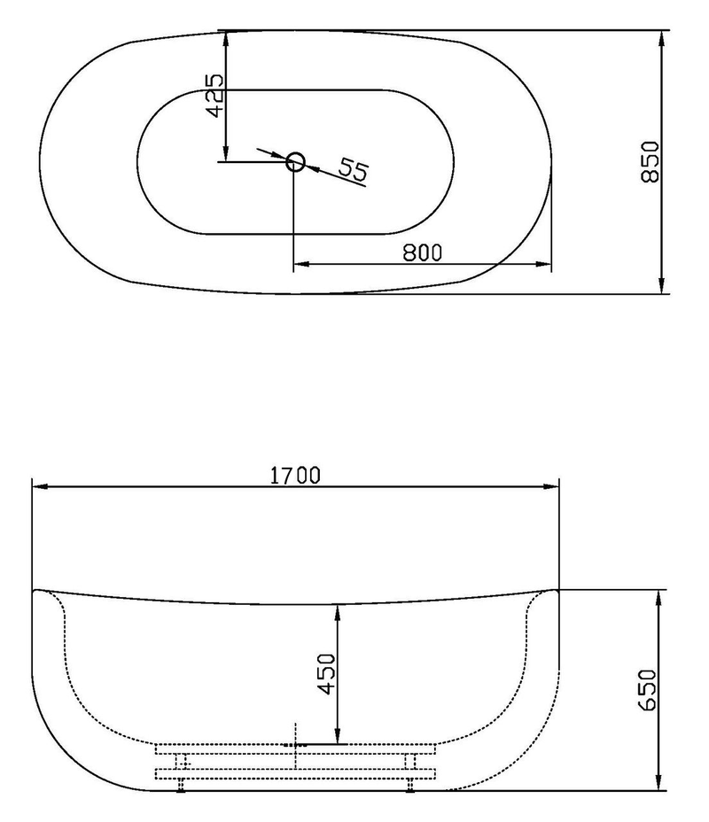 Free Standing Bathtub c/w Waste