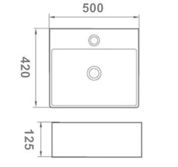 Rectangular Above Counter/ Wall Hung Wash Basin c/w Fixing Bolts - White