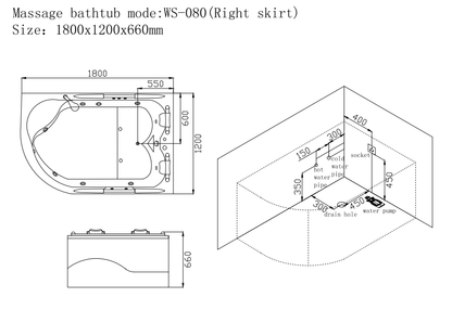 Two Seater Masage Bathtub - Right