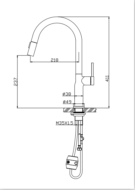 SUS304 Single Lever Pull-Down Pillar Sink Mixer - Matt Black