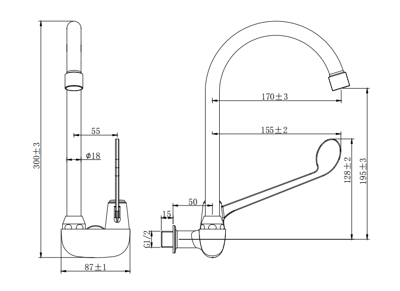 Commercial: Wall Mounted Clinical Tap c/w Elbow Line Handle - Chrome