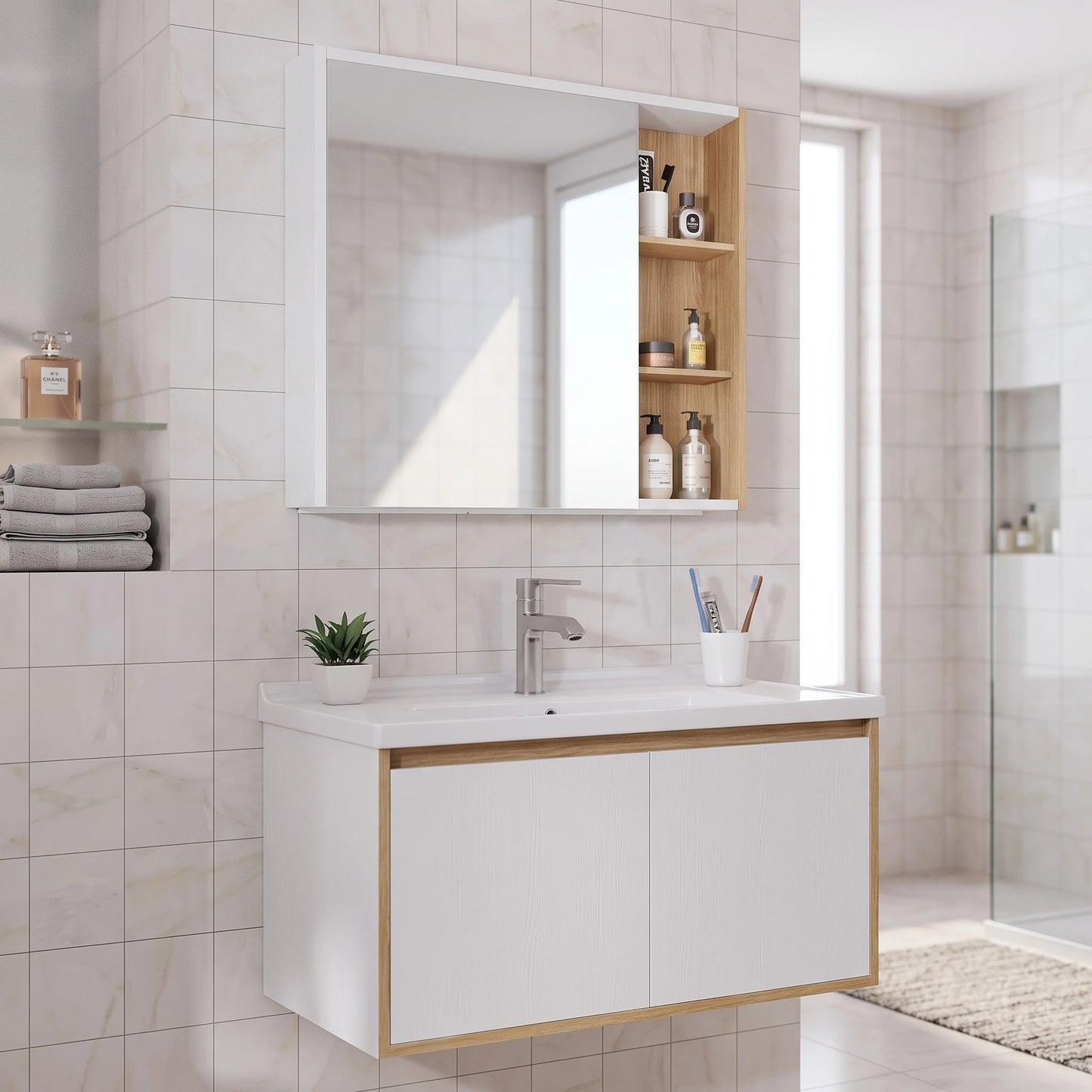 Basin Cabinet Set in a room setting