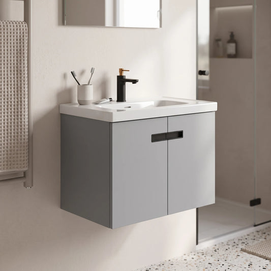Aluminium Main Basin Cabinet Set - Grey in a room setting