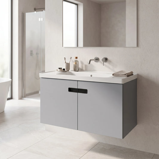 Aluminium Main Basin Cabinet Set - Grey in a room setting