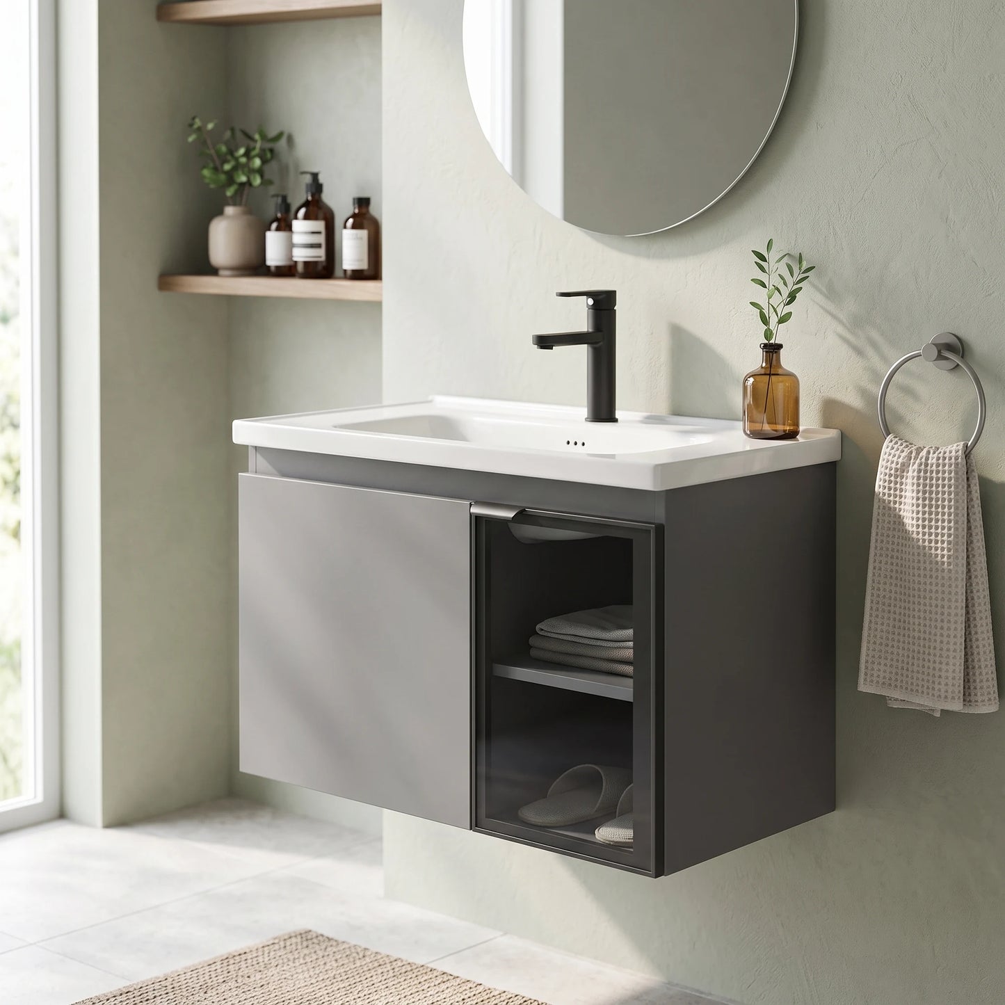 Aluminium Basin Cabinet Set in a room setting