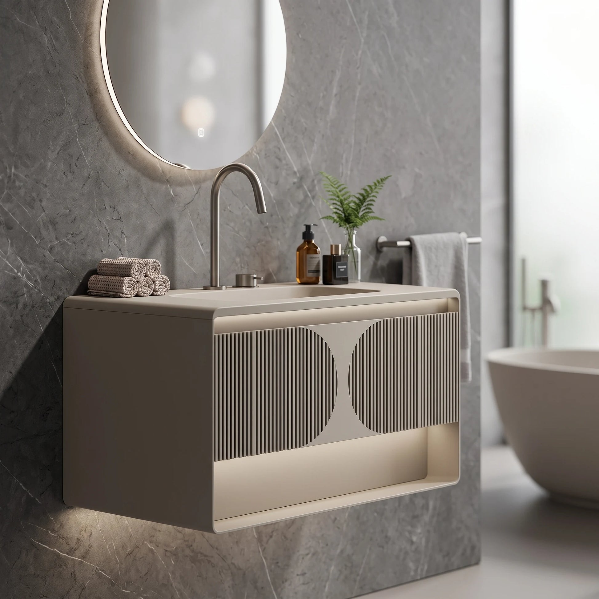 Main Basin Cabinet Set c/w sensor light in a room setting