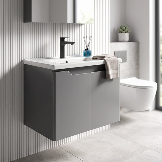 Carbon Steel Basin Cabinet Set in a room setting