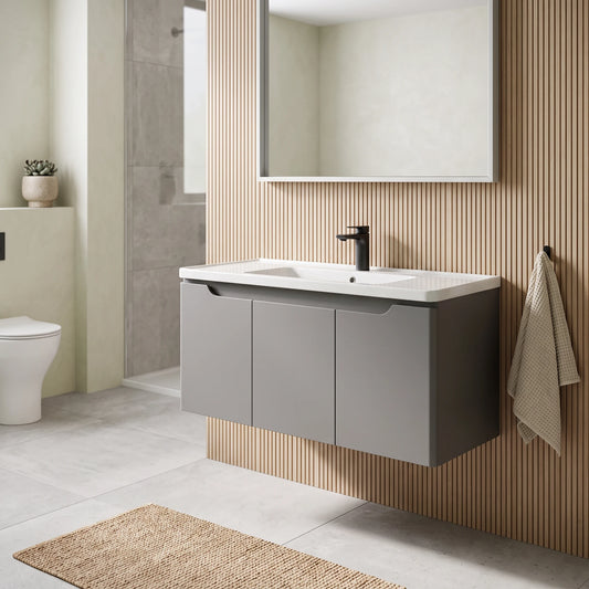 Carbon Steel Basin Cabinet Set in a room setting