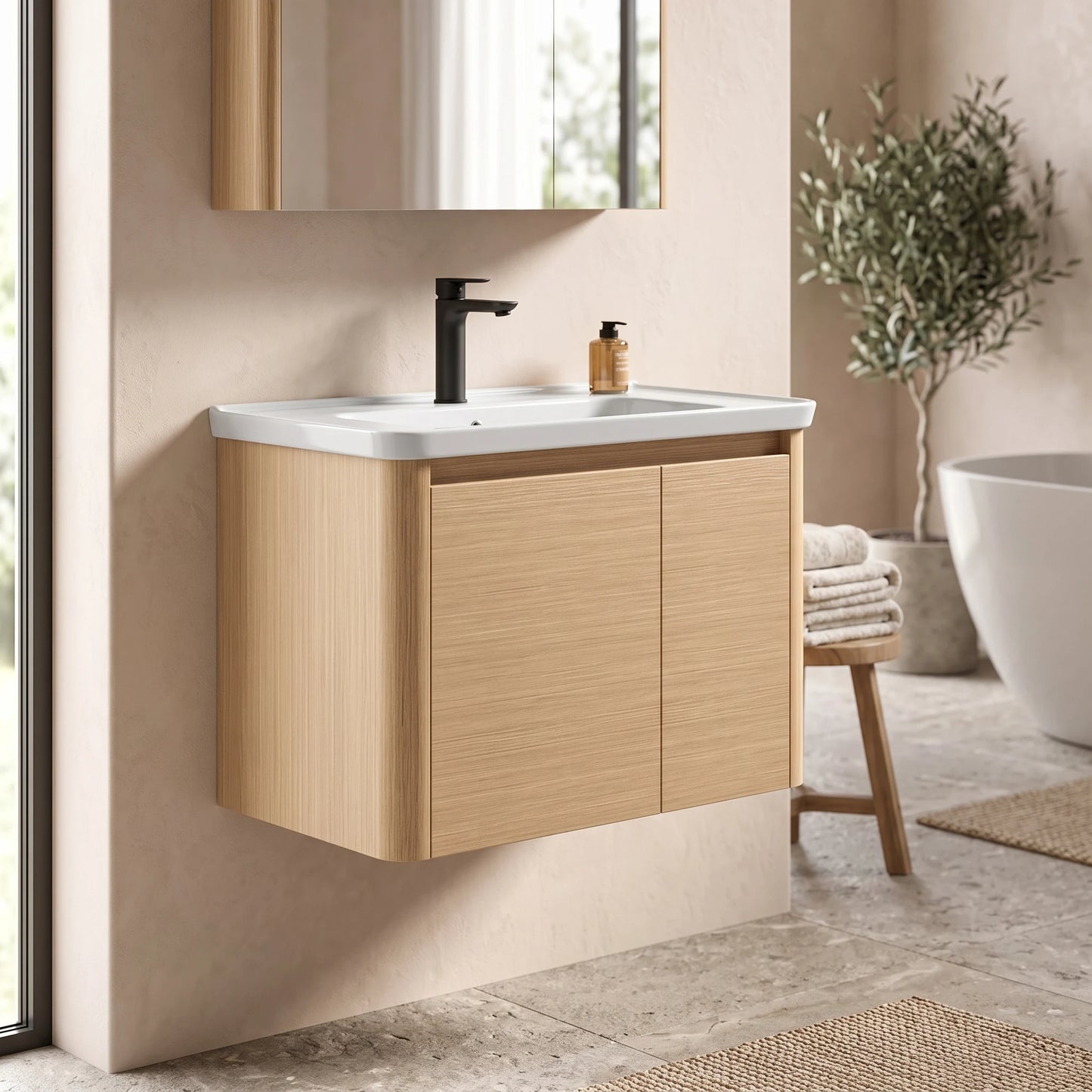 Carbon Steel Basin Cabinet Set in a room setting