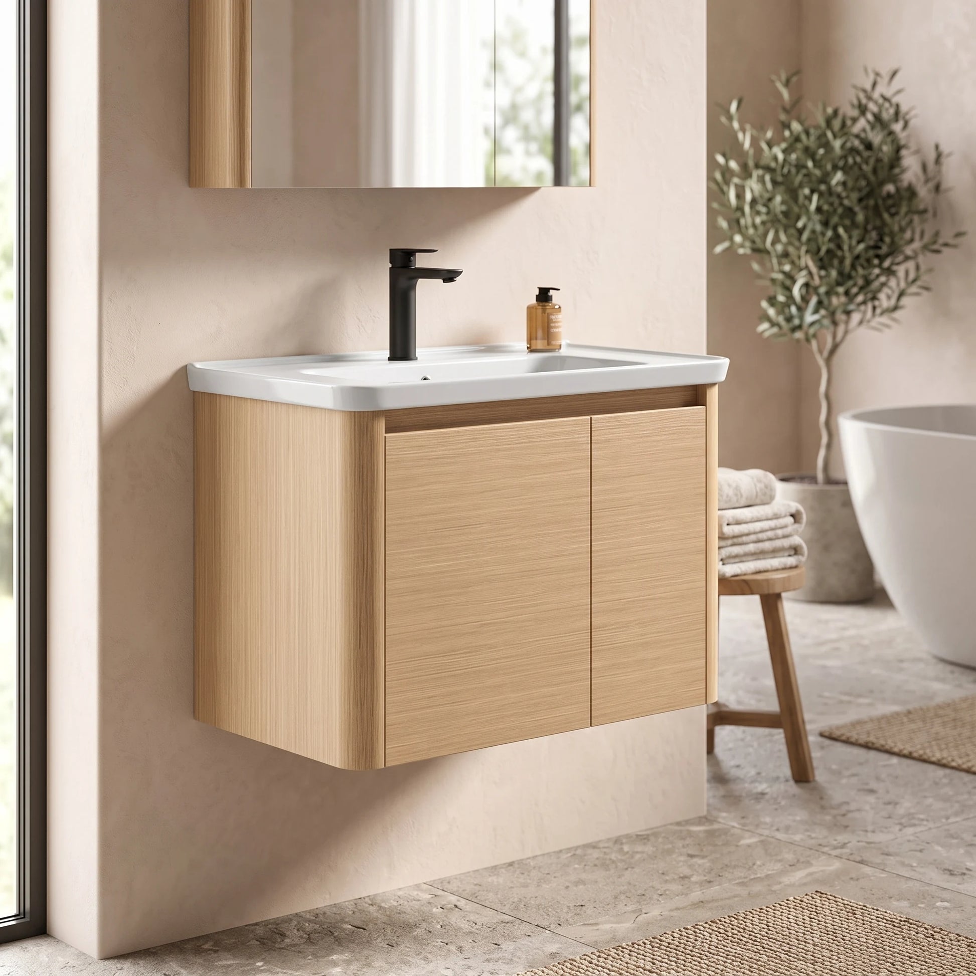 Carbon Steel Basin Cabinet Set in a room setting