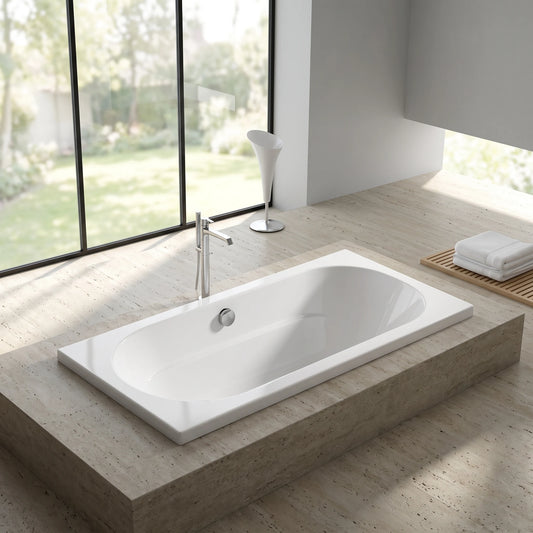 Build In Bathtub c/w Waste - White in a room setting