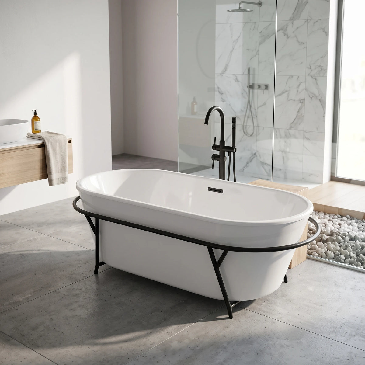 Free Standing Bathtub c/w Iron Frame in a room setting
