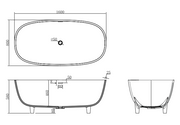 Polystone Free Standing Bath tub technical design with size of 1600×800×580mm