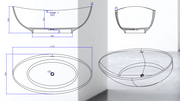 Technical drawing of matte polystone bath tub with 1780×900×600mm