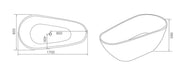 Size and layout specifications for free standing bath tub of 1700 x 850 x 590 mm