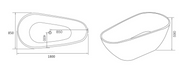 Size and layout specifications for free standing bath tub of 1800 x 850 x 590 mm