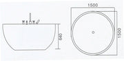 Size chart for standing bathtub of 1500 x 1500 x 640 mm