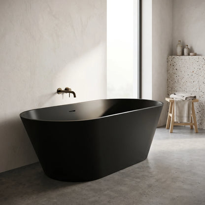 Free Standing Bathtub c/w Waste - Matt Black in a room setting