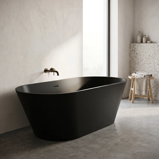 Free Standing Bathtub c/w Waste - Matt Black in a room setting