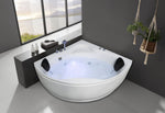 Modern white freestanding bath tub with a sleek, minimalist design, suitable for contemporary bathrooms