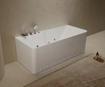 Modern rectangular freestanding white bath tub with a wide rim, white finish. Find a stylish bath tub in Malaysia