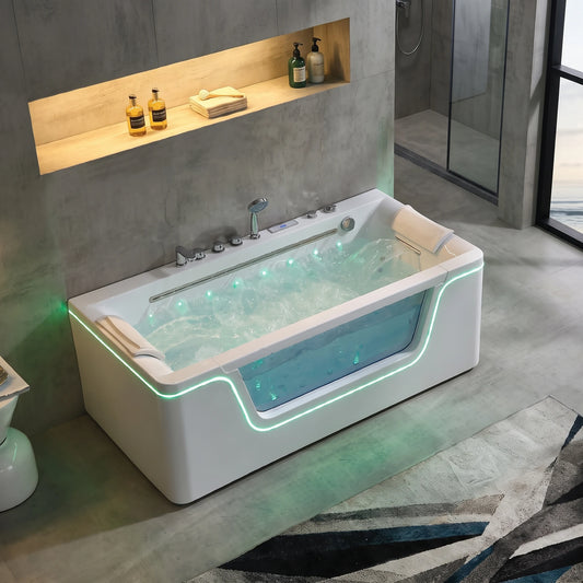 Massage Bath Tub with faucet and waste c/w 4pcs middle jets, 12pcs small jets and 10pcs air jets in a room setting