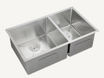 SUS304 Double Bowl Sink SUS304 Double Bowl Kitchen Sink c/w Roll-Up Rack & Basket - Satin