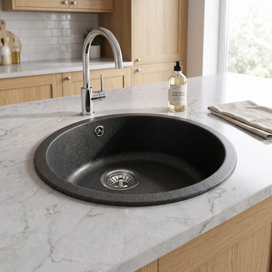 Round Granitetech Kitchen Sink - Black in a room setting