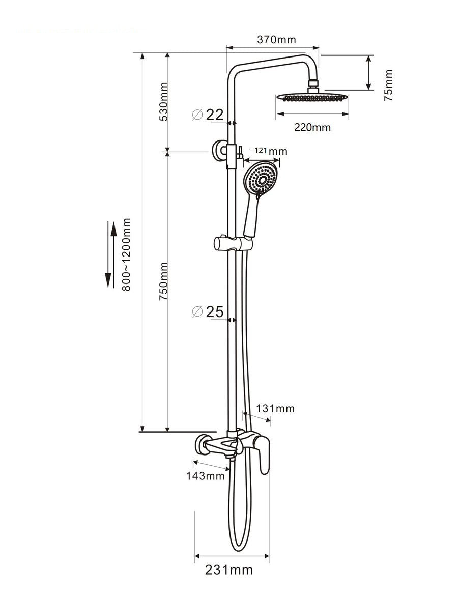 Exposed Shower Bar Set - Chrome