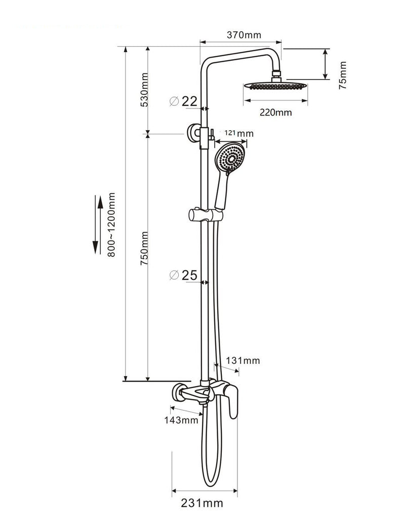 Exposed Shower Bar Set - Chrome