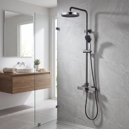 Exposed Shower Bar Set - Grey in a room setting