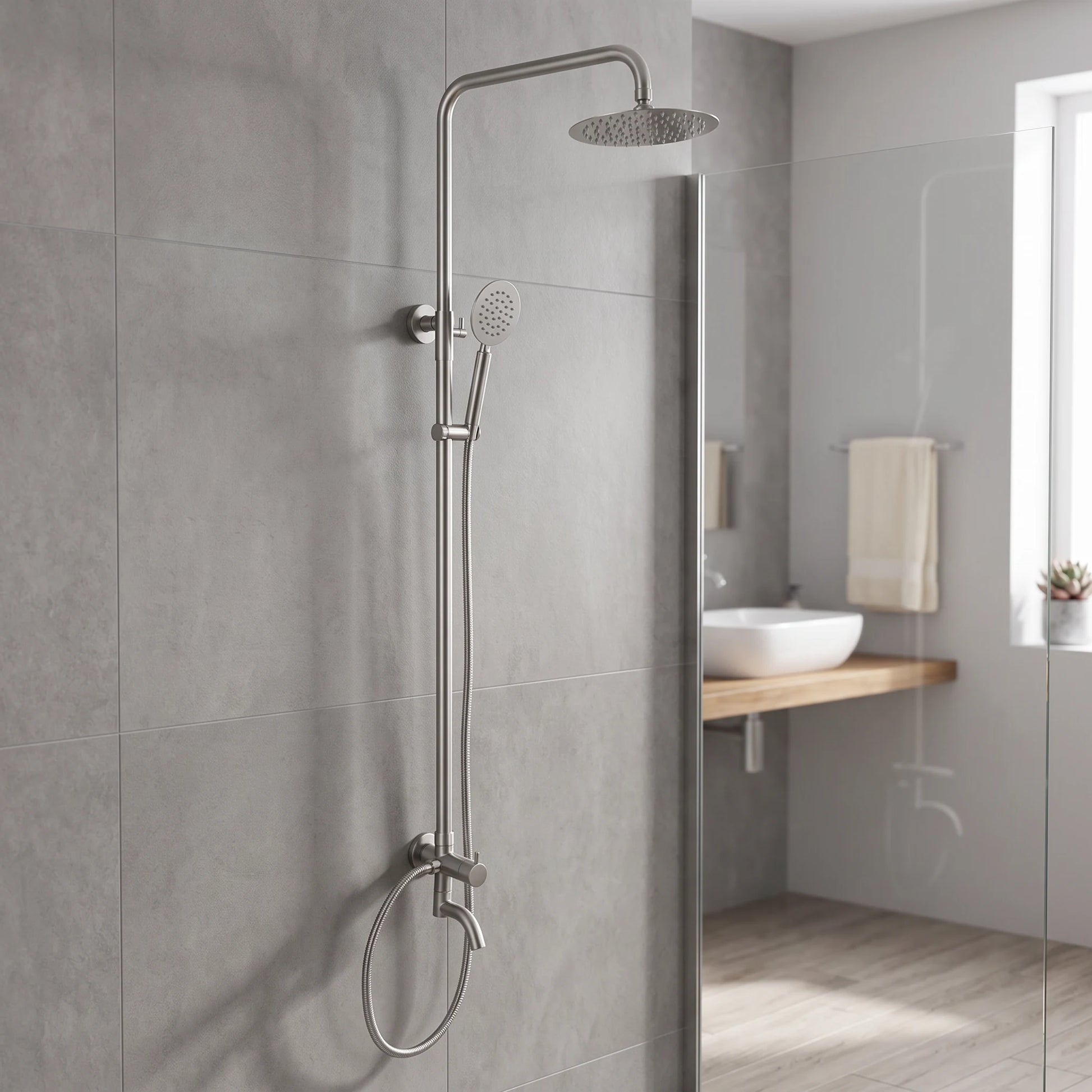 Exposed Shower Bar Set (for Instant Water Heater used) - Satin in a room setting