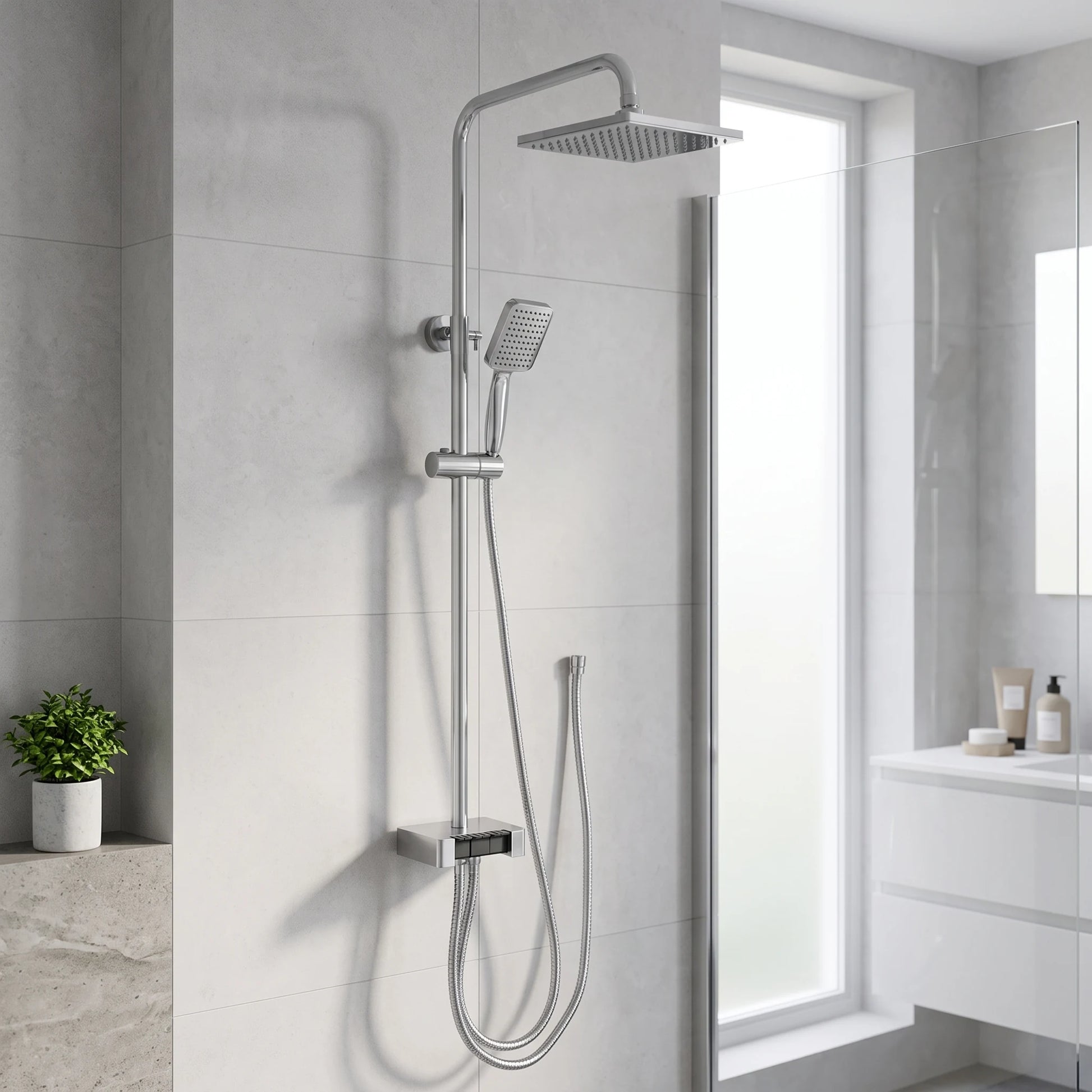SUS304 Exposed Shower Bar Set (for Instant Water Heater used) - Chrome in a room setting